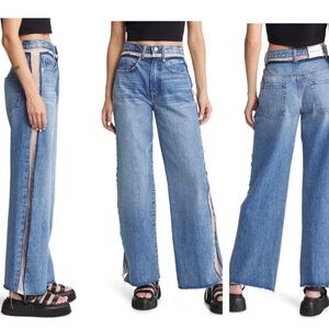 FRAME Atelier Sheer Insert High Waist Wide Leg Jeans In Azul Size 30 NWT